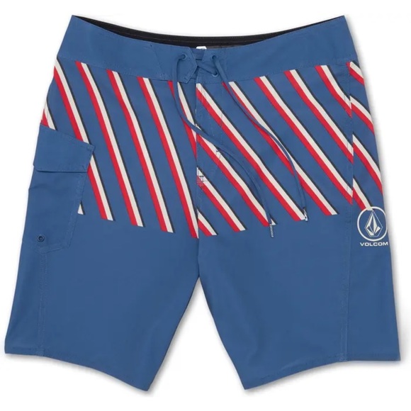 NWT Volcom Manic 2 Boardshorts Size 34 Blue and Red - Picture 1 of 8